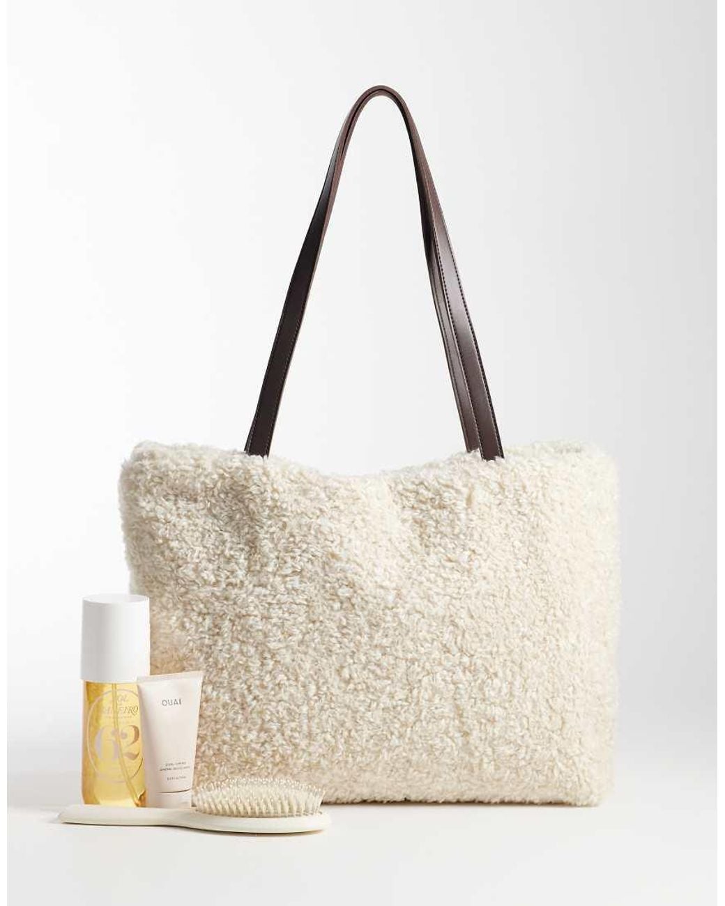 PASQ Natural Faux Fur Tote Bag