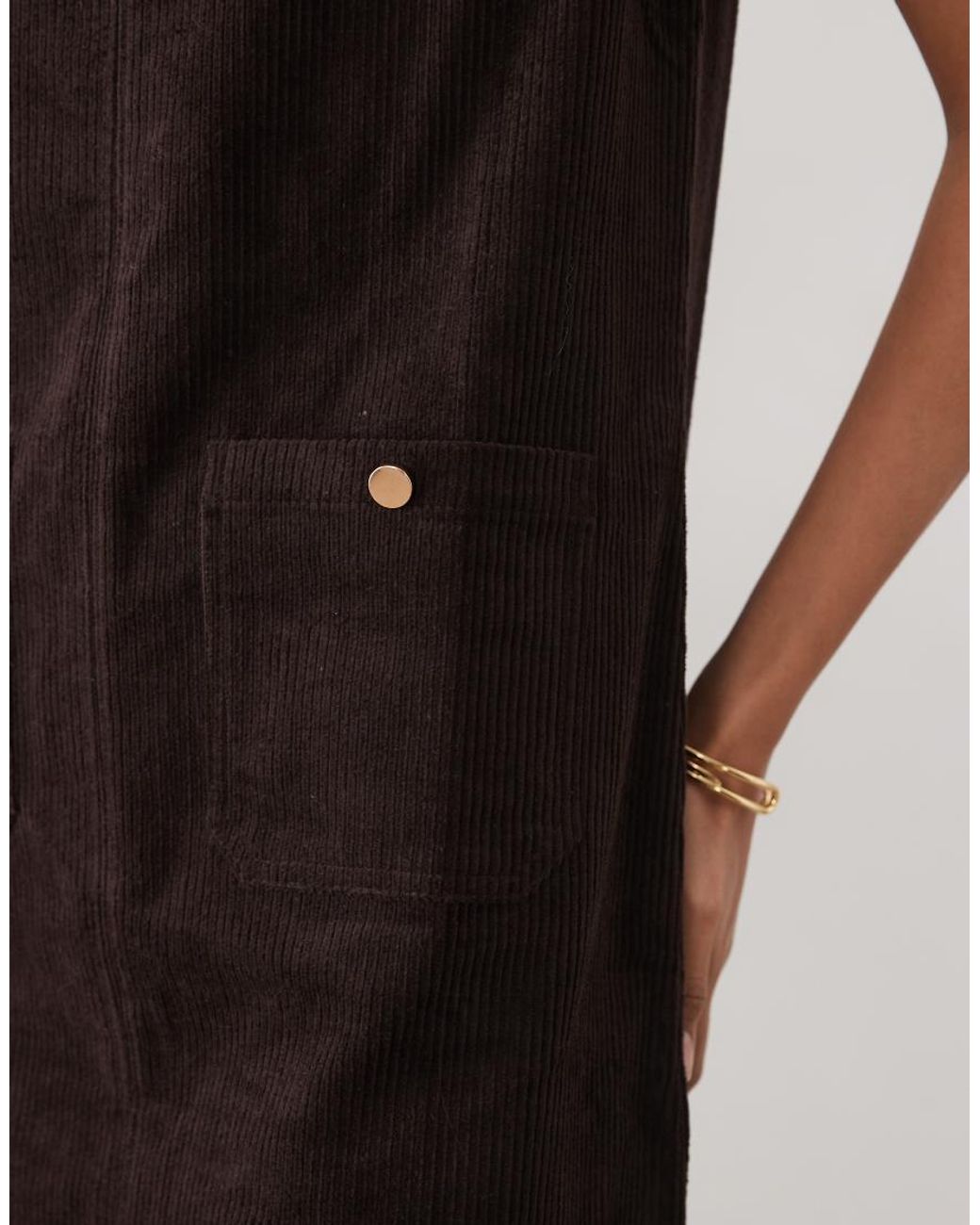 Threadbare Natural Cord Pinafore Mini Dress