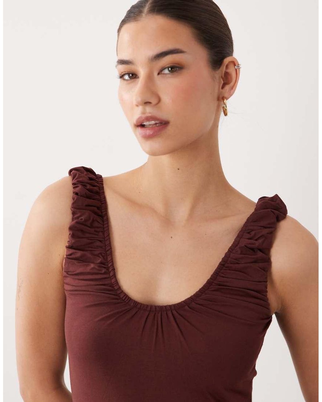 ASOS Brown Ruched Scoop Neck Midaxi Dress