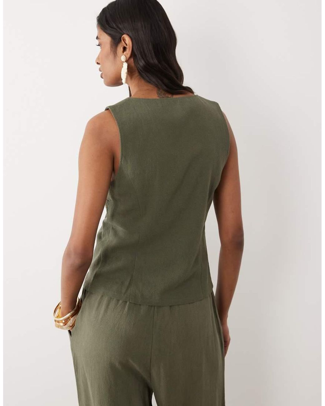 Miss Selfridge Green Linen Look Tie Front Vest