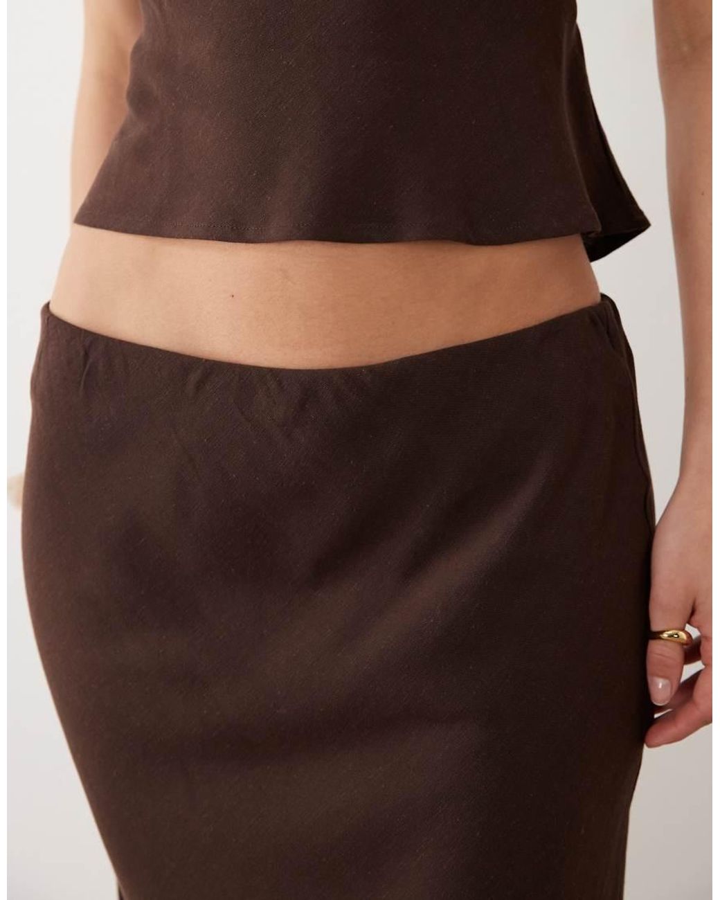 ASOS Brown Linen Blend Low Rise Maxi Skirt