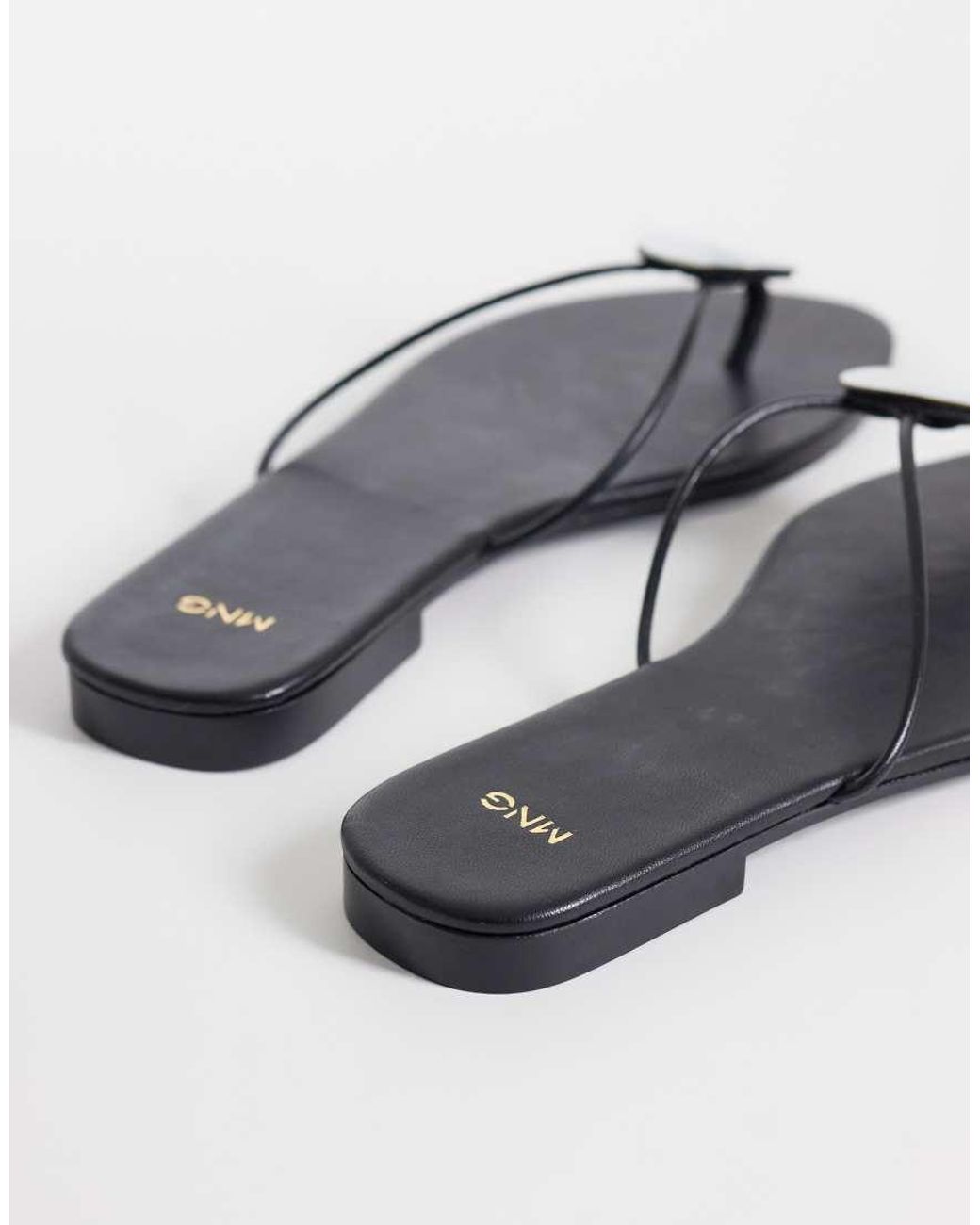 Mango Blue 100% Leather Flat Sandals With Pearl Detail