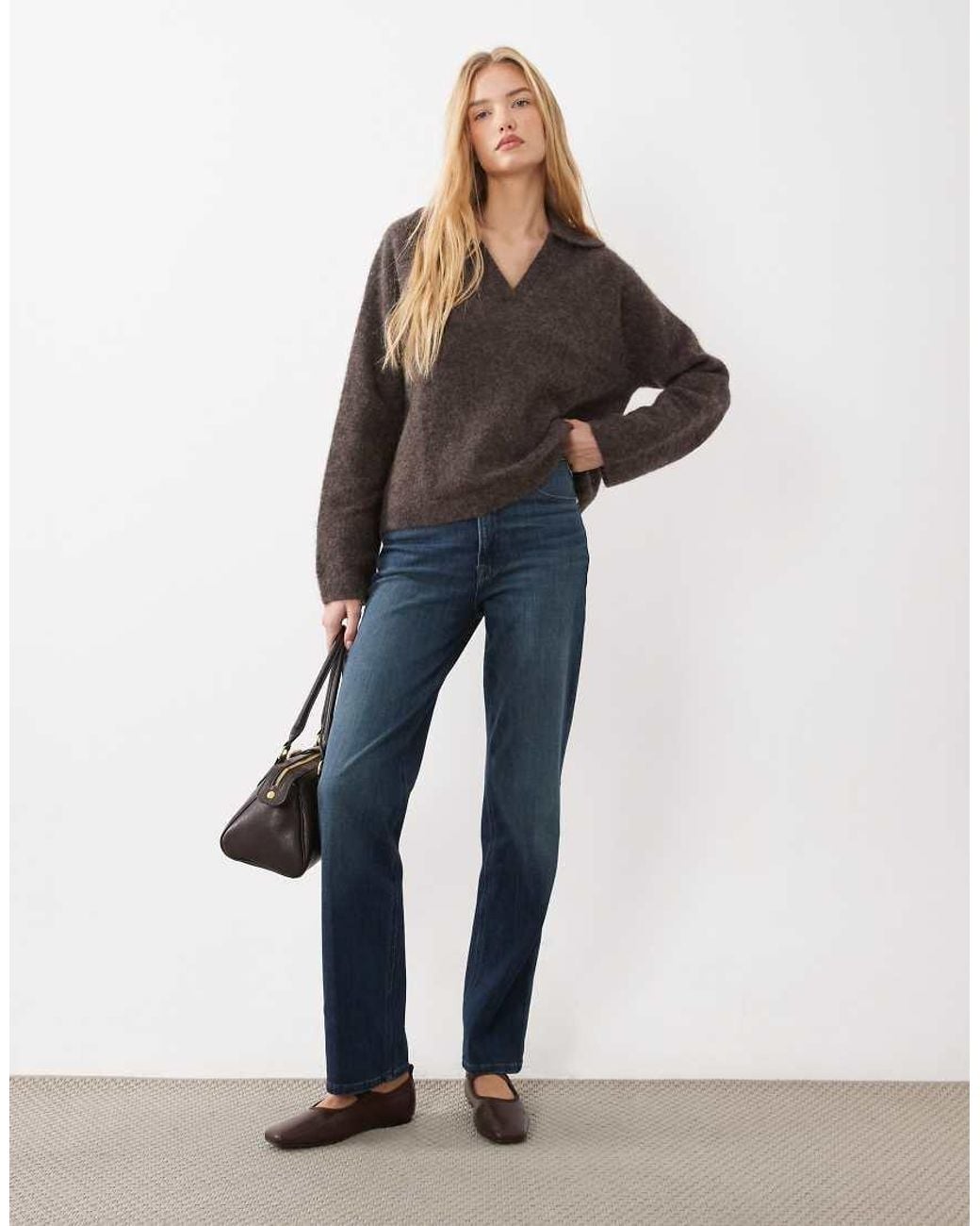 ARKET Brown Super Soft Alpaca Wool Blend Polo Jumper