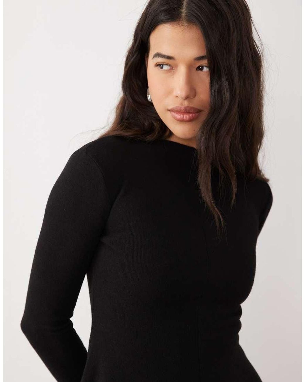 ASOS White Supersoft Grown On Neck Long Sleeve Dress