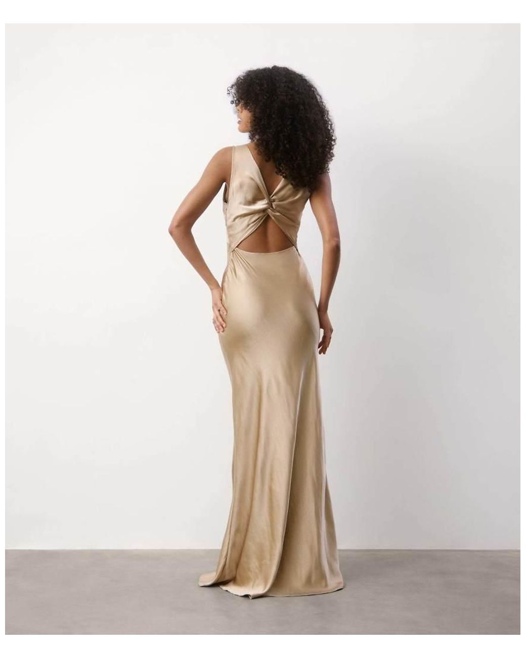 Six Stories White Twist Back Satin Bridesmaid Dress