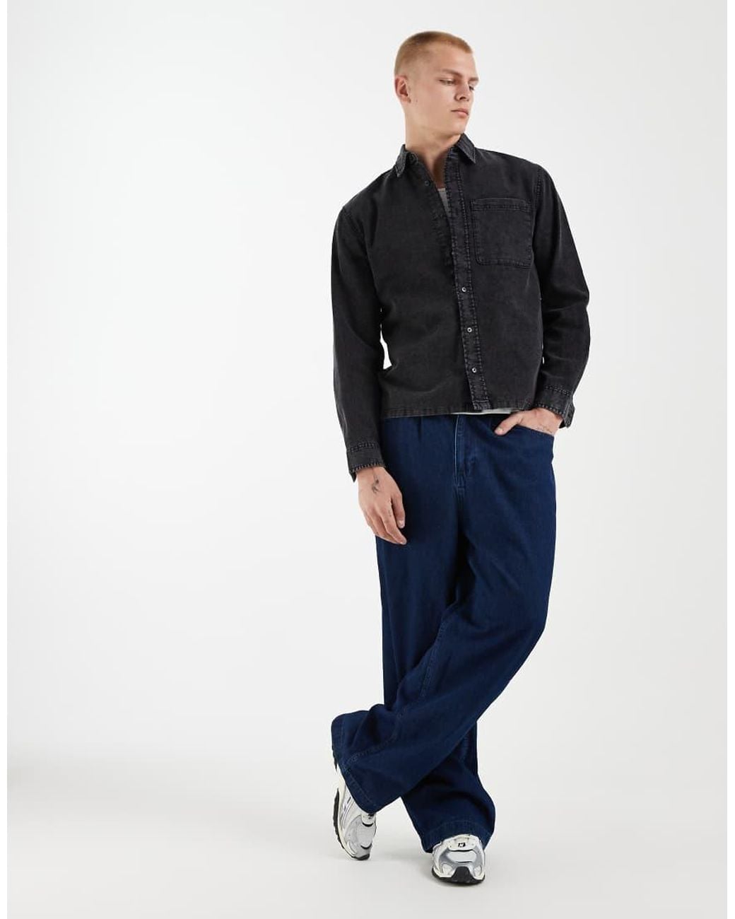 Redefined Rebel Blue Boxy Oversized Denim Shirt for men