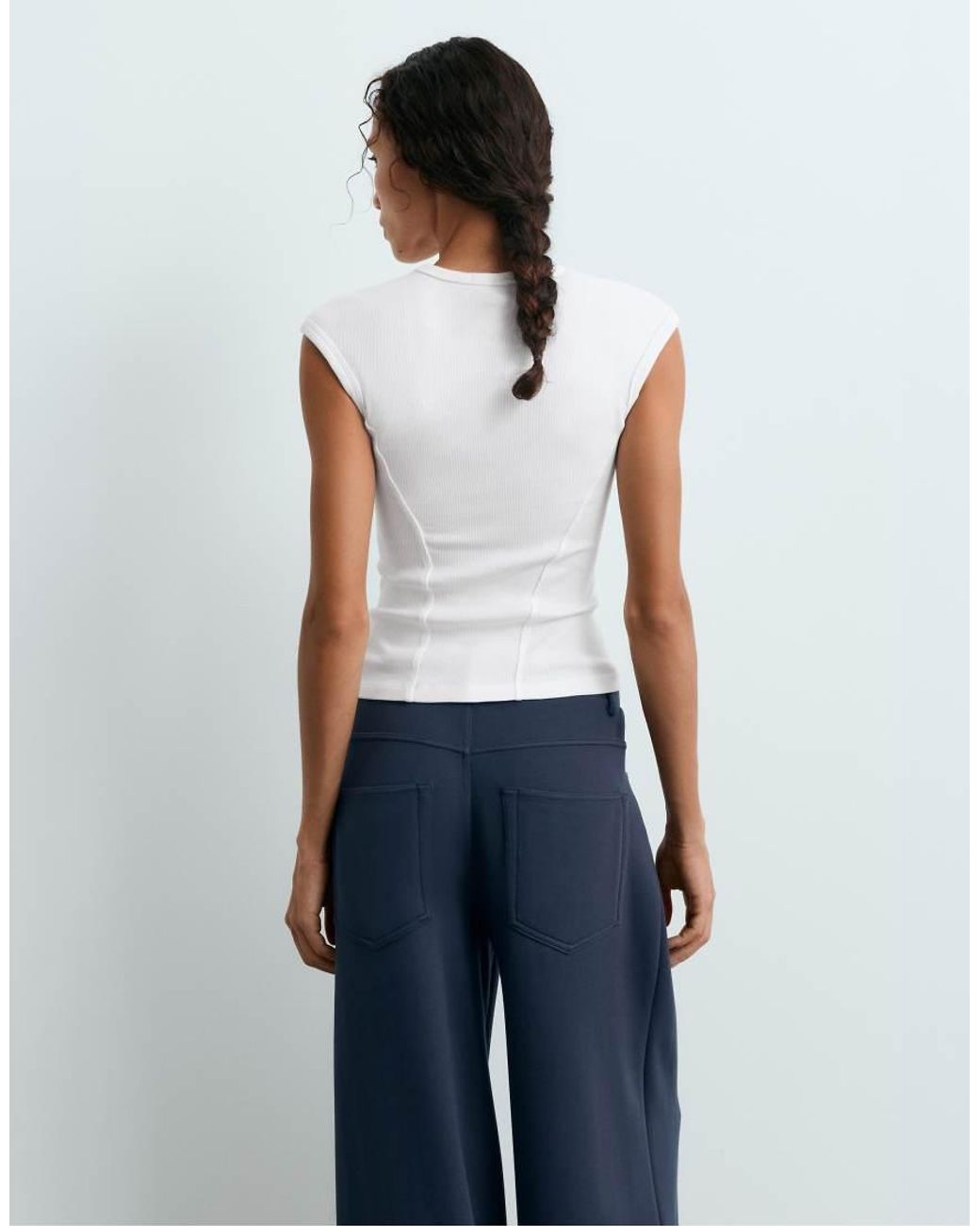Oysho White Short-sleeved Rib Top With Cotton And Modal