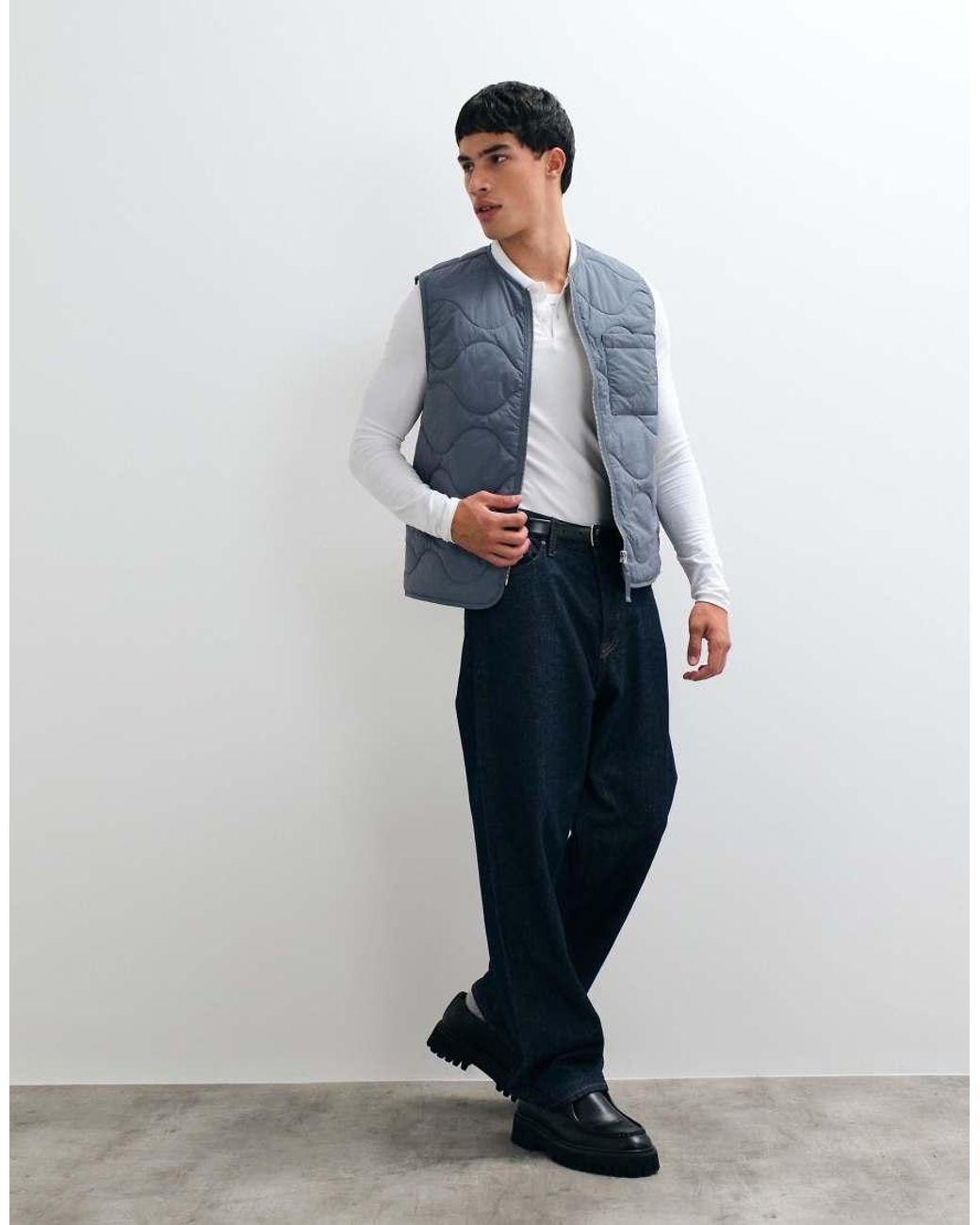ARKET Blue Quilted Gilet With Zip Front for men