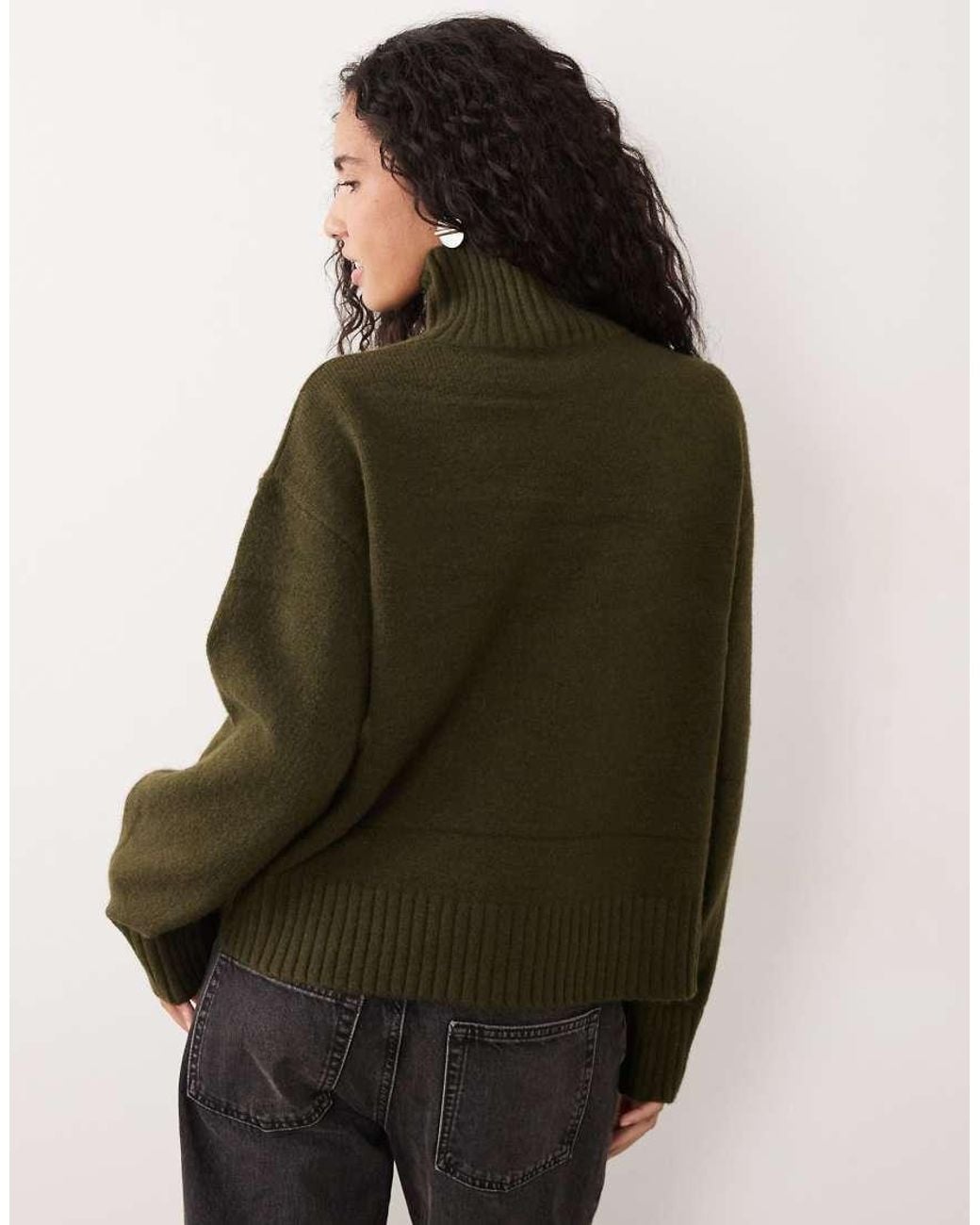 Gina Tricot Green Turtleneck Jumper With Wide Sleeves