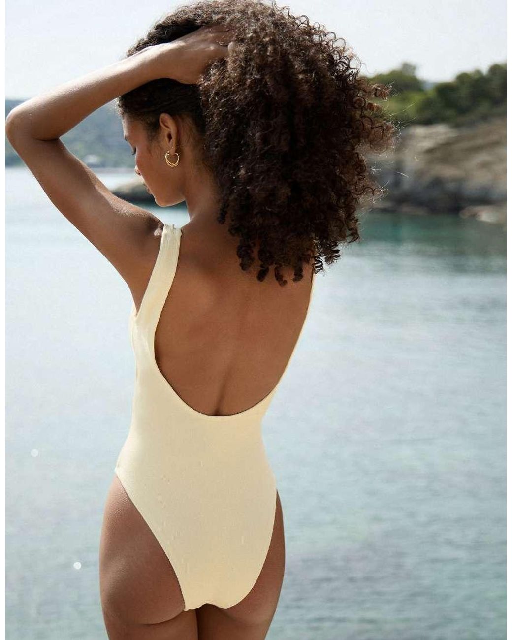 4th & Reckless Blue Crinkle Scoop Neck Low Back Swimsuit