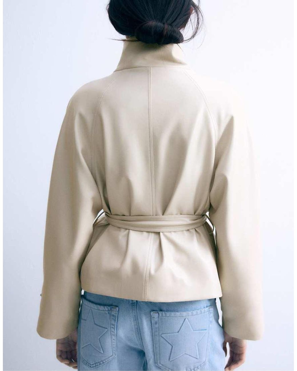Stradivarius Gray High Neck Leather Effect Trench Coat