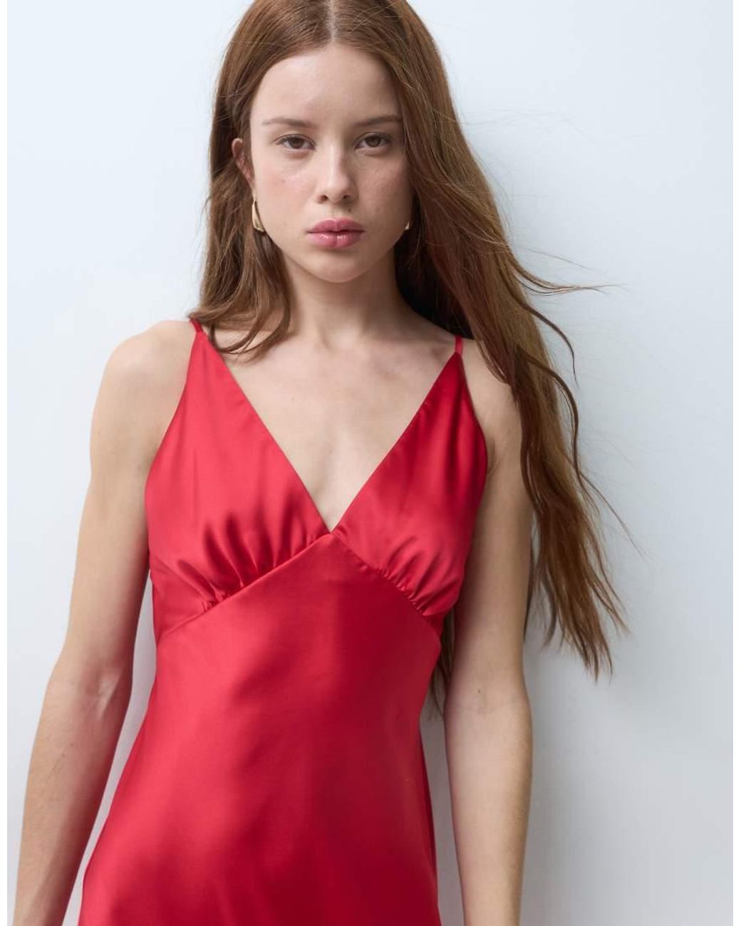 Miss Selfridge Red Satin Tie Back Maxi Dress