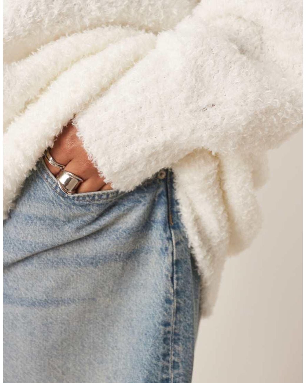 ASOS White Asos Design Curve Oversized Boucle Jumper With Curved Hem