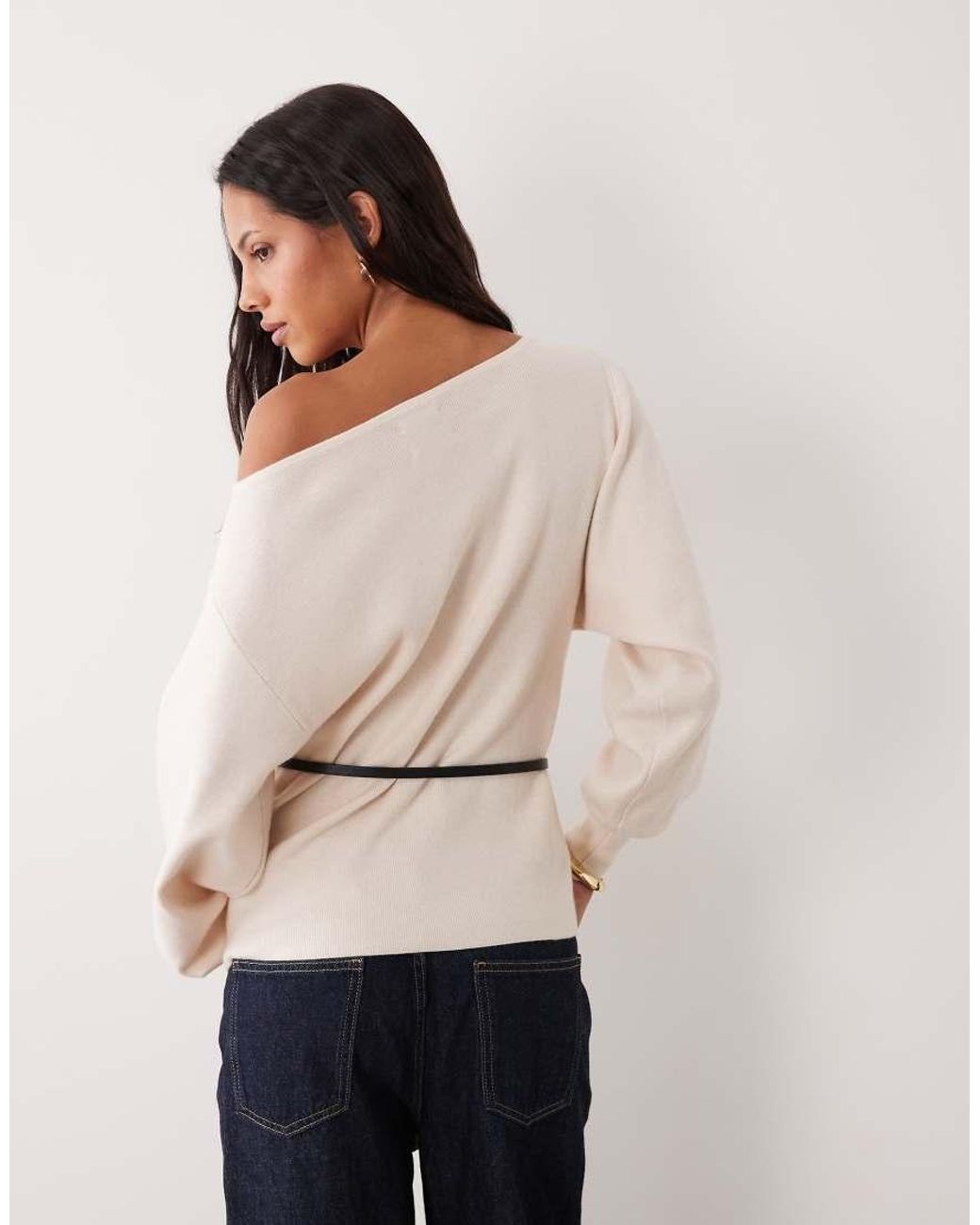 ASOS Natural Belted Slash Neck Jumper