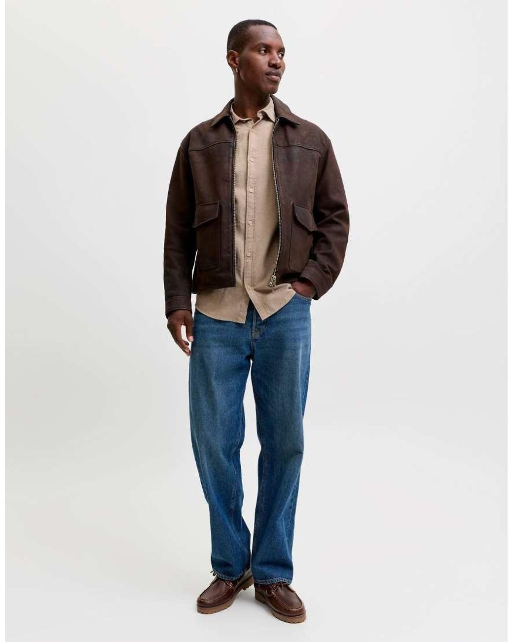 Jack & Jones Natural Field Spread Collar Long Sleeve Shirt for men