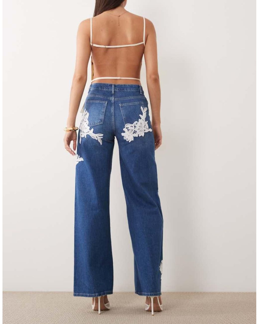 ASOS Blue Lace Applique Wide Leg Jeans