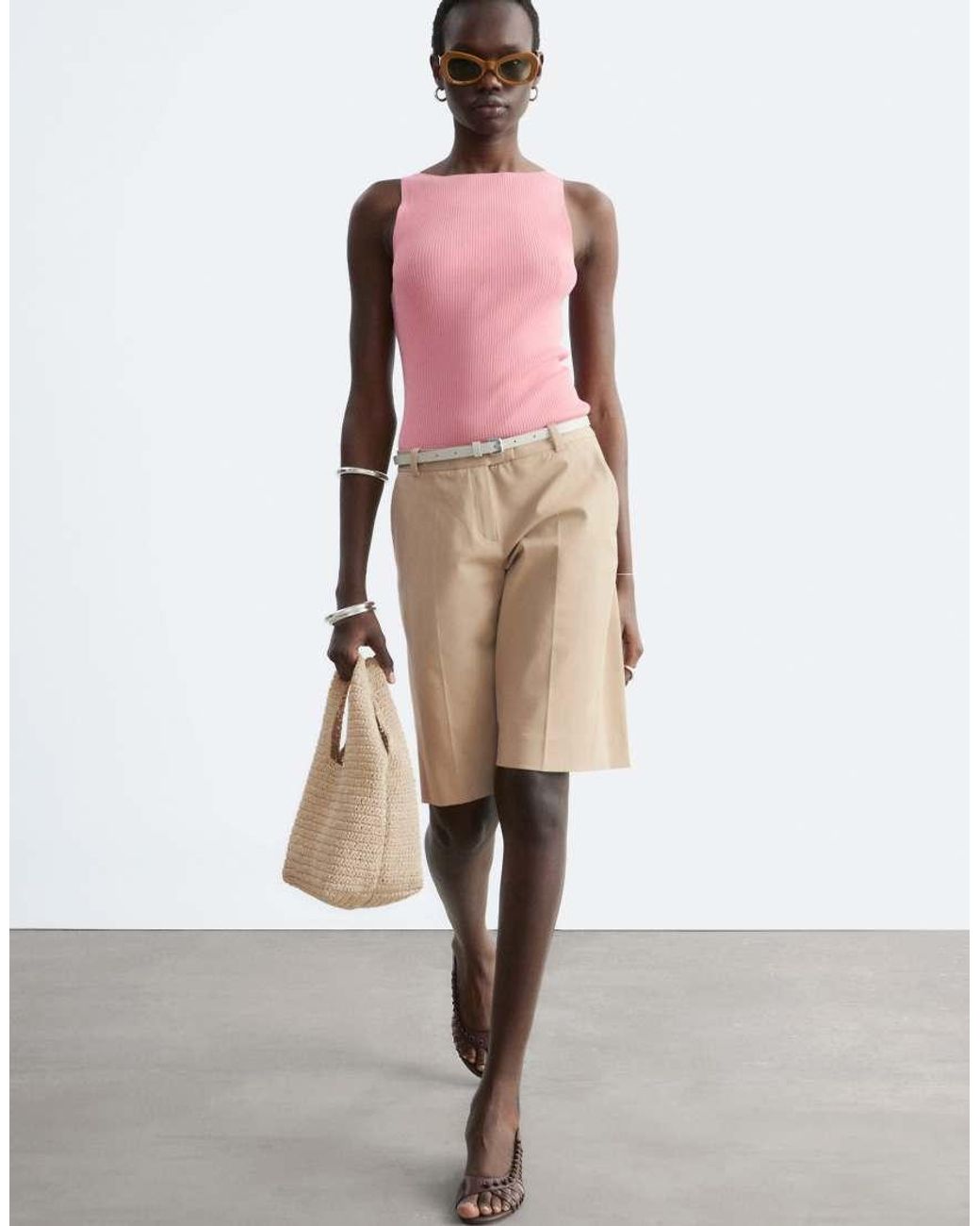 & Other Stories Pink Compact Knitted Boat Neck Top