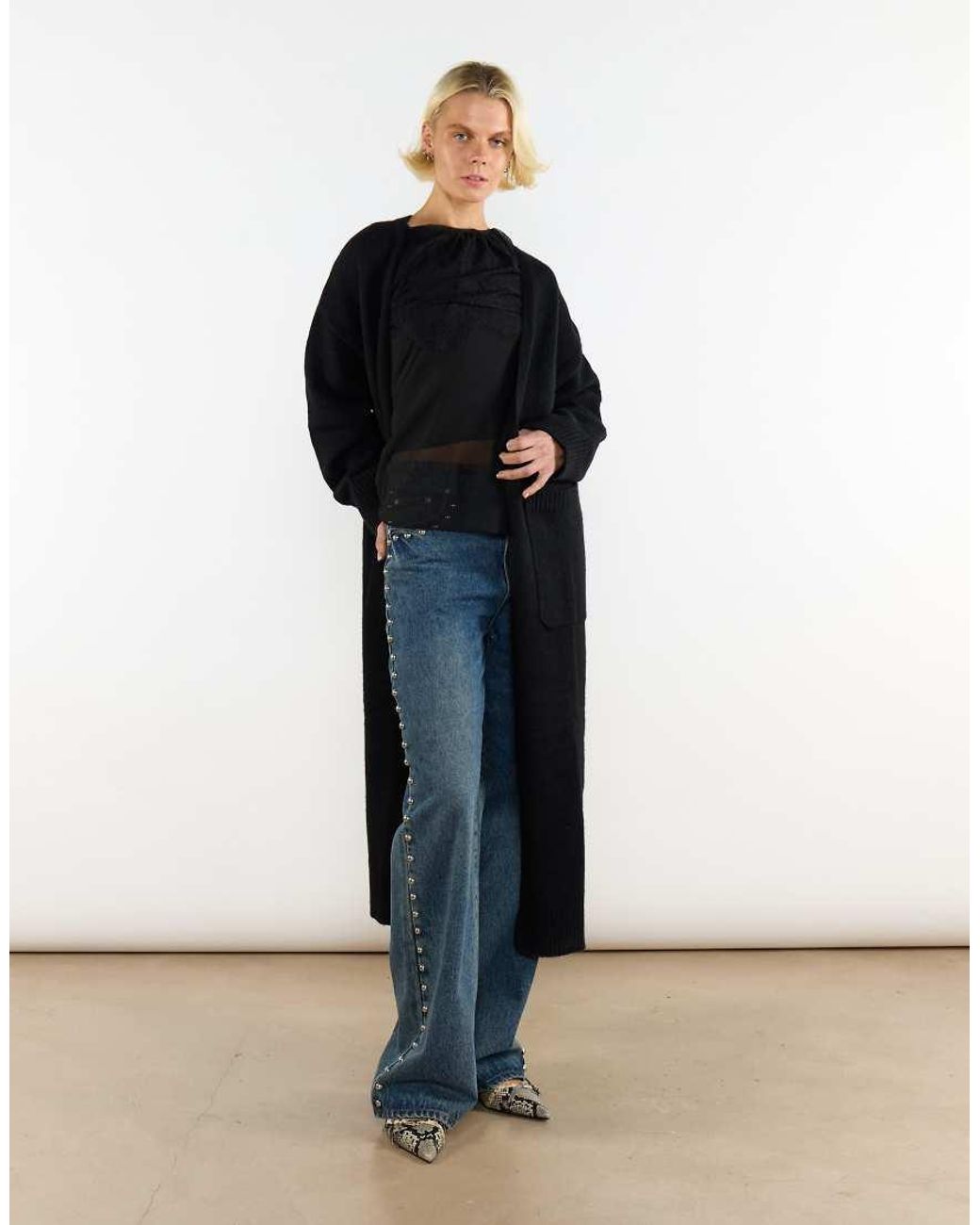 Glamorous Black Long Cardigan With Pocket
