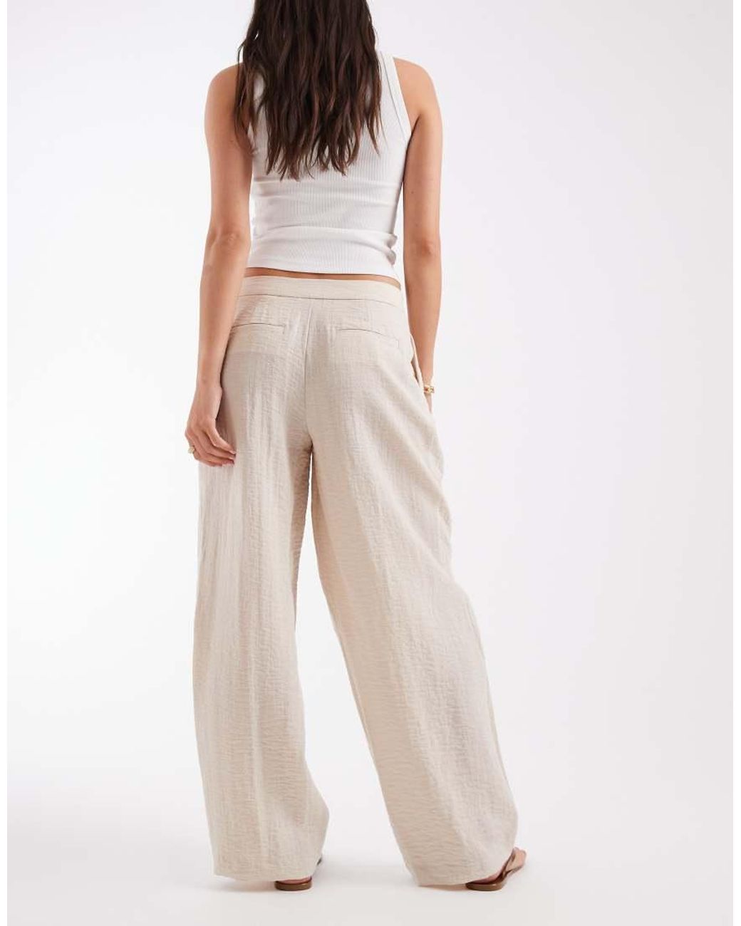 ASOS White Tailored Linen Look Wrap Front Gold Buckle Detail Pants