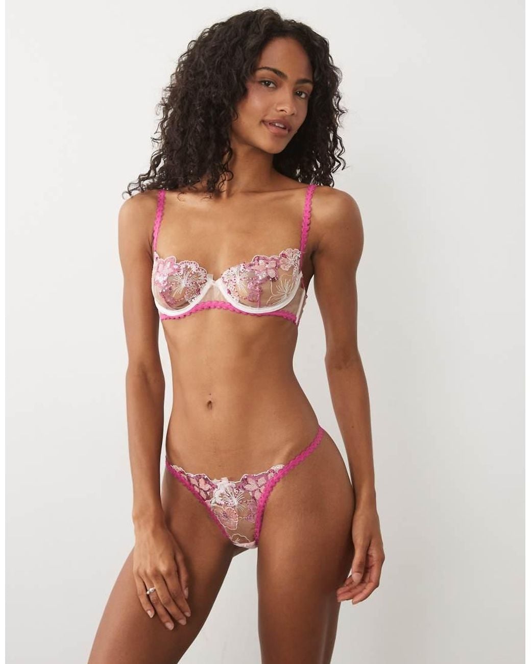 For Love & Lemons Orange Lanai Embroidered Floral Thong