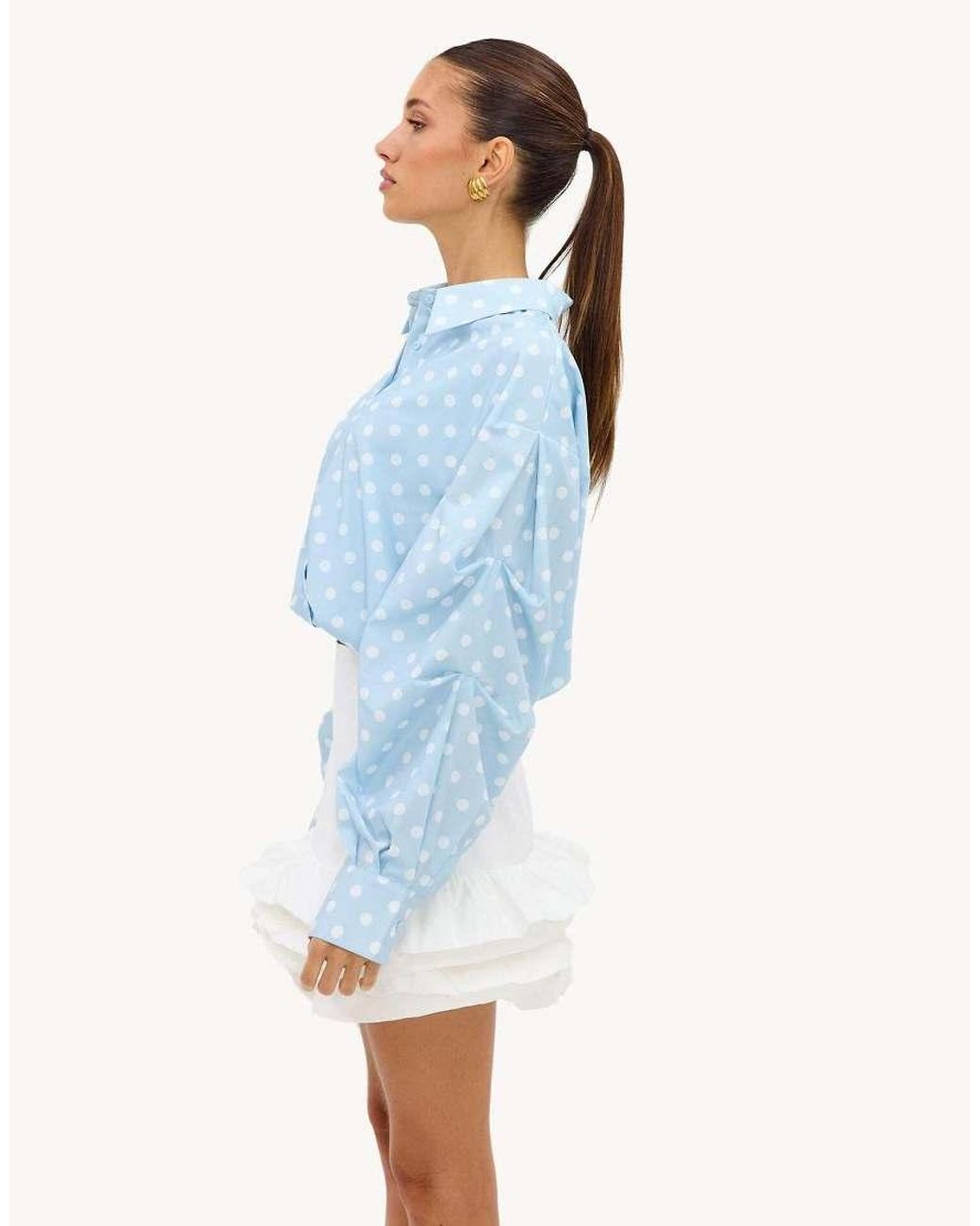 Loavies Blue Let Spring Begin Light Polka-Dot Blouse