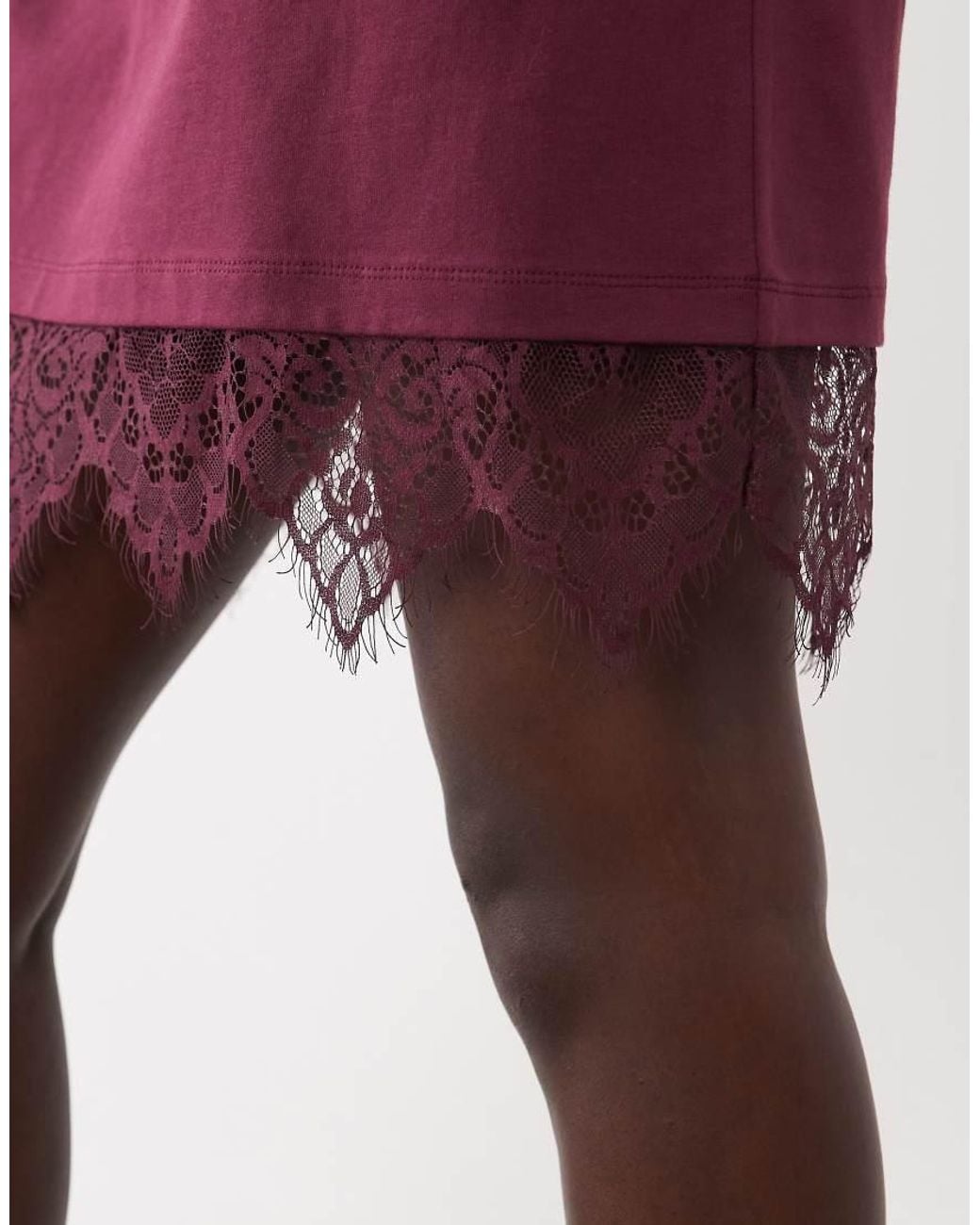ASOS Red Long Sleeve Lace Trim Hem T-shirt Dress