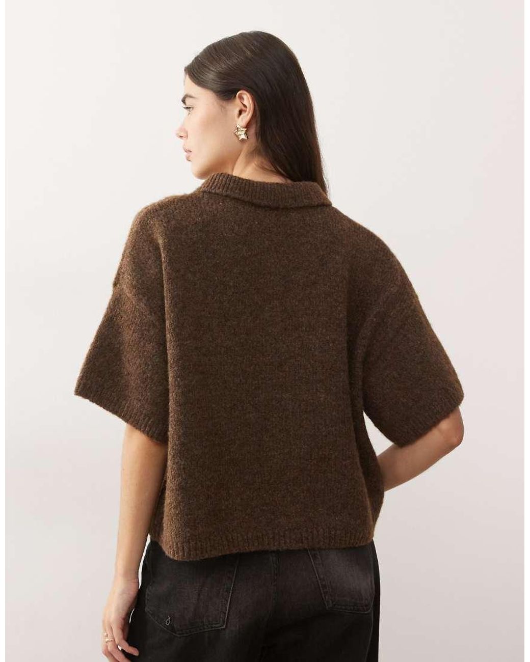 Collusion Brown Knitted Short Sleeve Polo