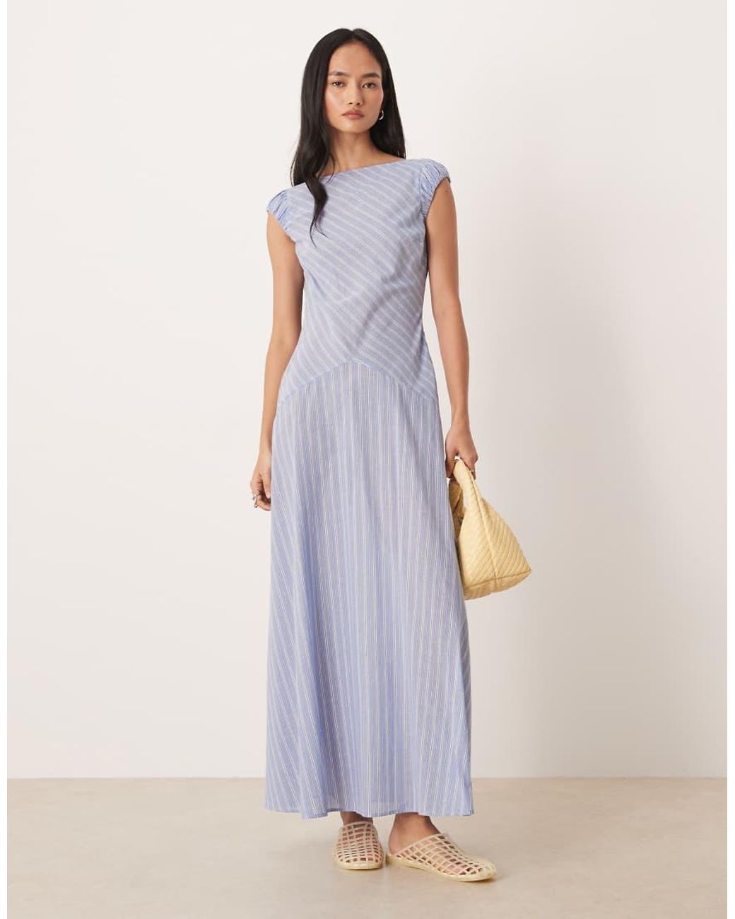 ASOS Multicolor Dropped Waist Midi Dress With Ruched Cap Sleeve