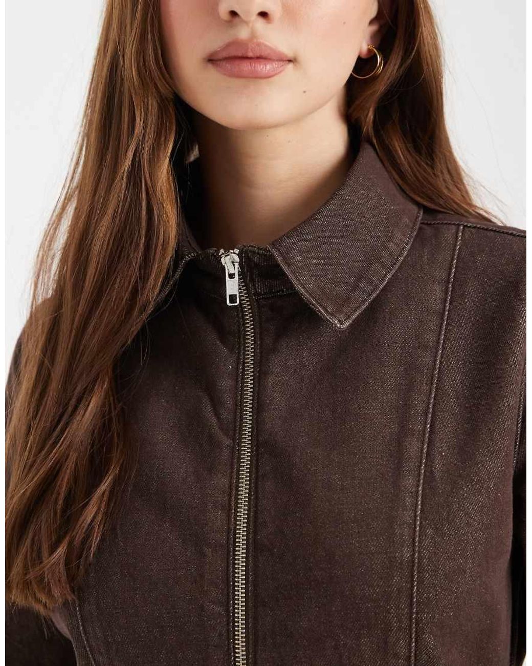 ASOS Brown Denim Zip Up Mini Dress
