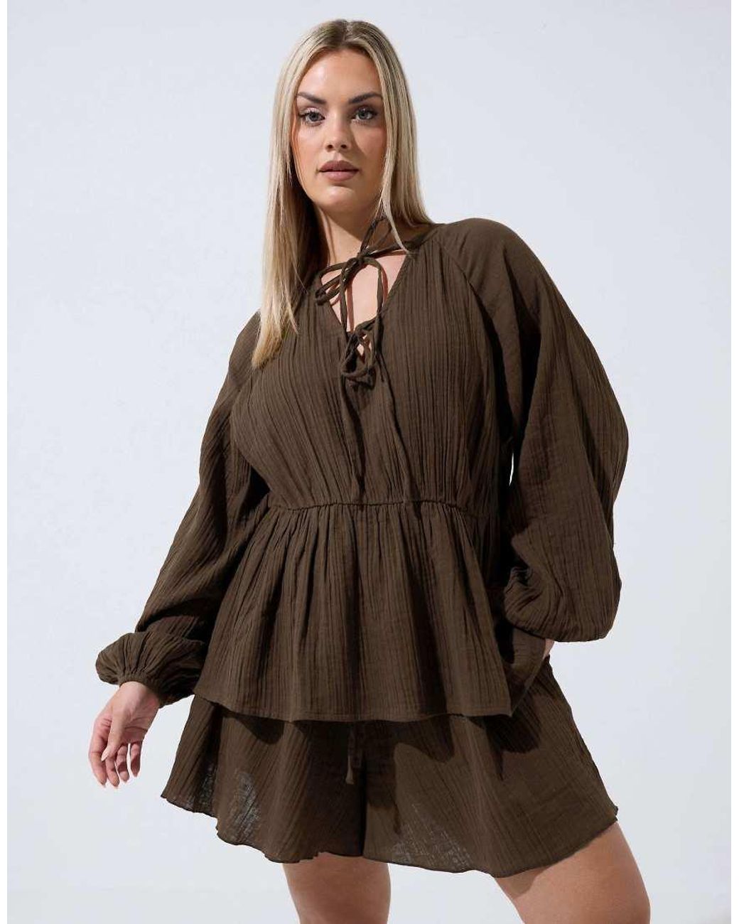 Yours Clothing Brown Cheesecloth Top