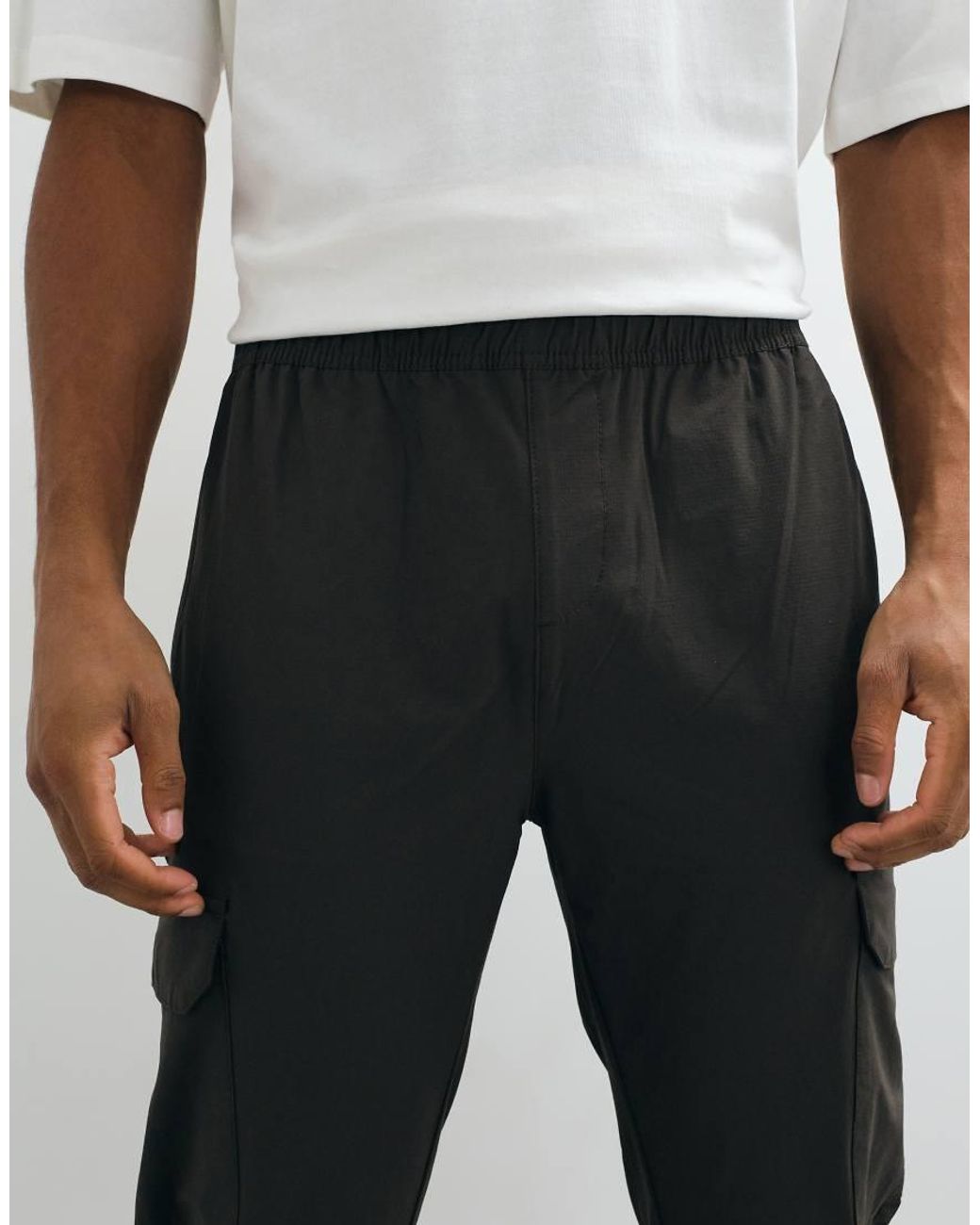 Brave Soul White Ripstop Cargo Trousers With Elasticated Waist for men