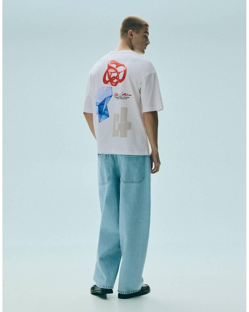 Pull&Bear Blue Conceptual Studio Relaxed Graphic T-shirt for men