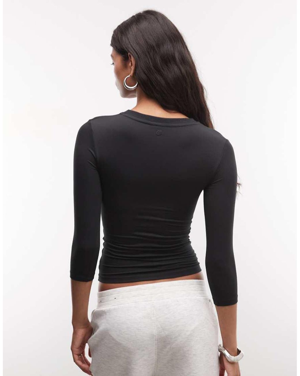 Collusion Black 3/4 Length Sleeve V Neck Fitted Top