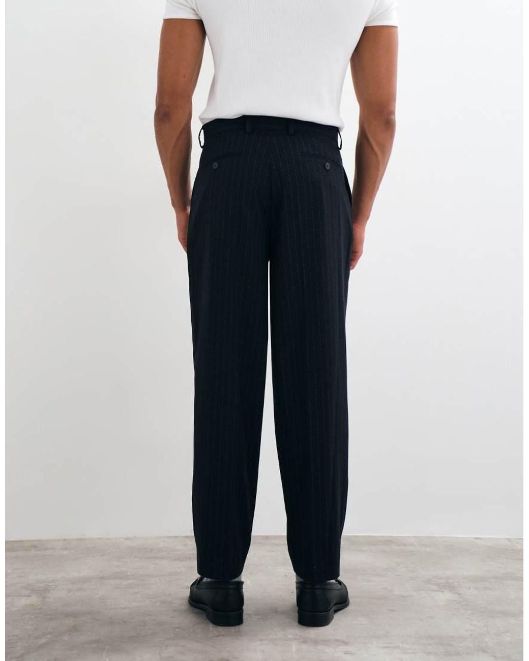 ASOS Blue Oversized Tapered Pleated Suit Trousers for men