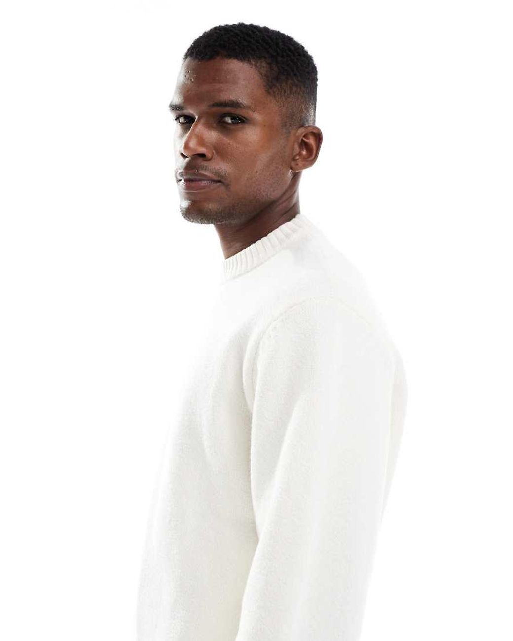 Jack & Jones White Oversize Thick Crew Neck Jumper for men