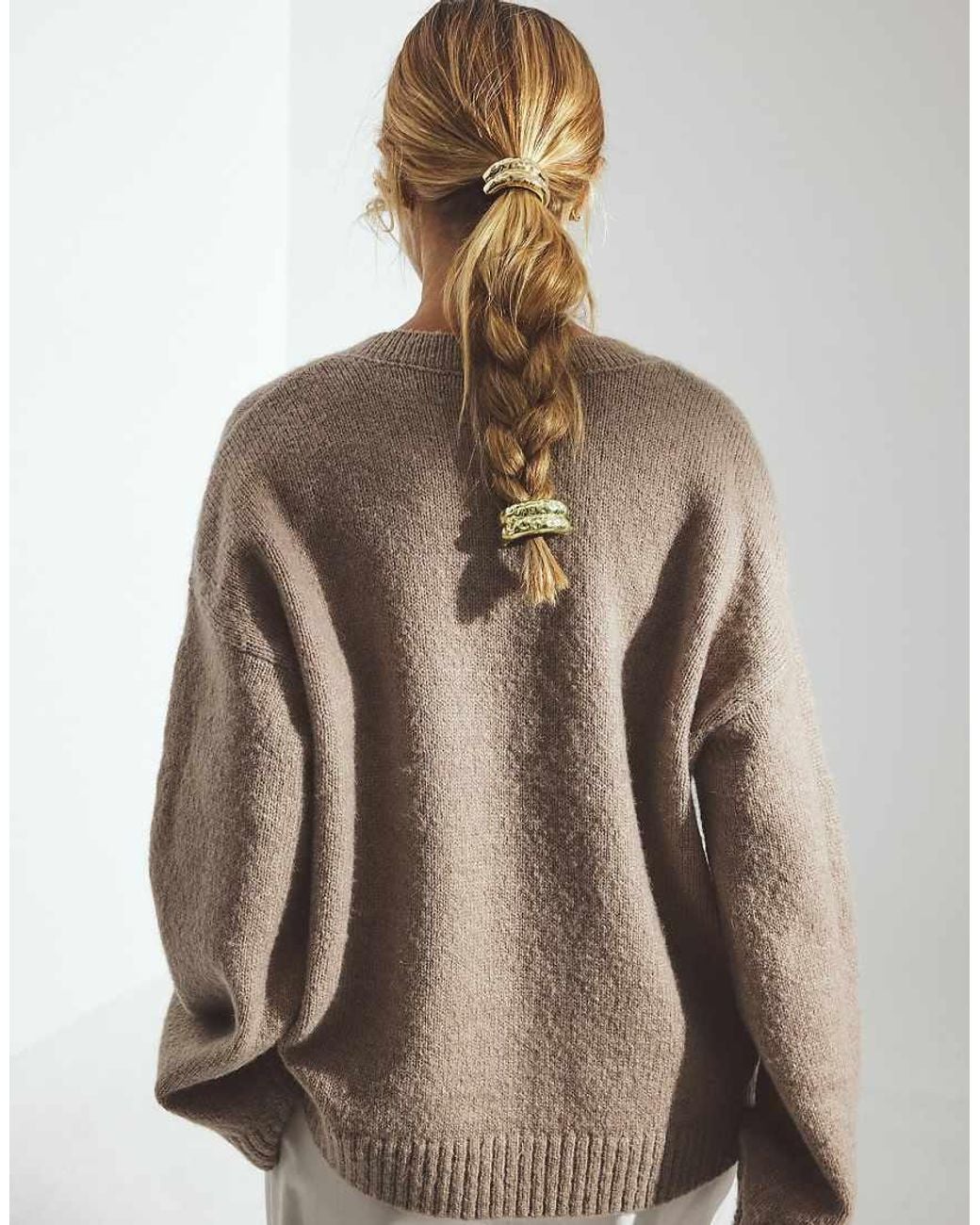 NA-KD Natural Knitted V-Neck Wool Blend Sweater