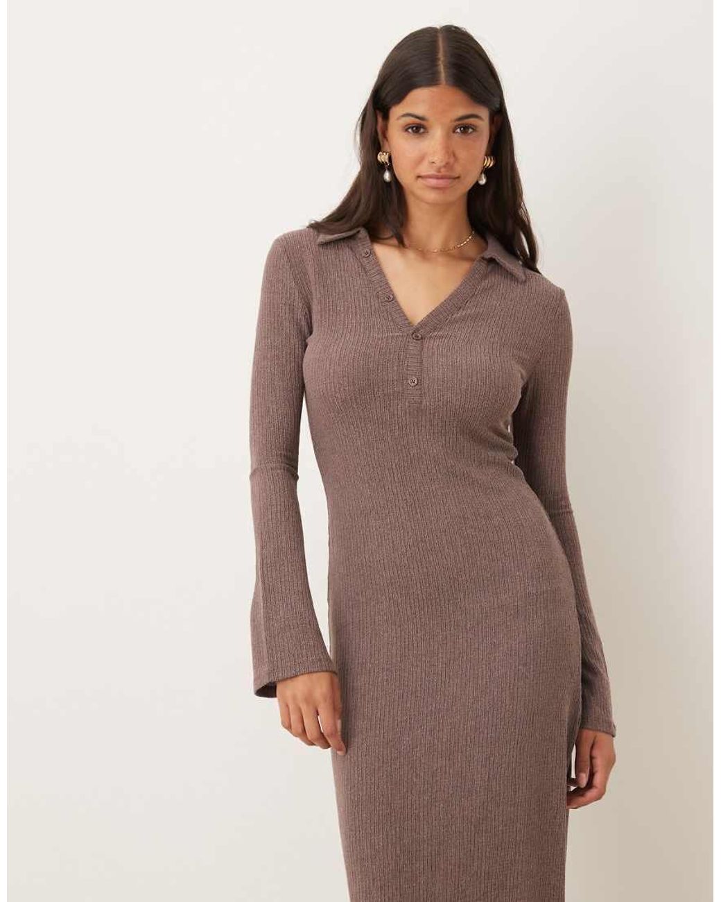 ASOS Natural Textured Shirt Midi Dress