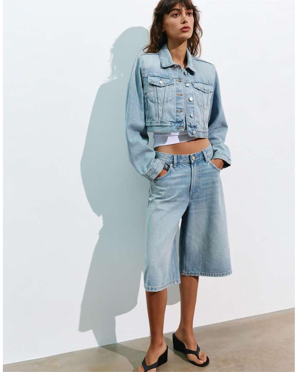 Pull&Bear Blue Cropped Denim Jacket