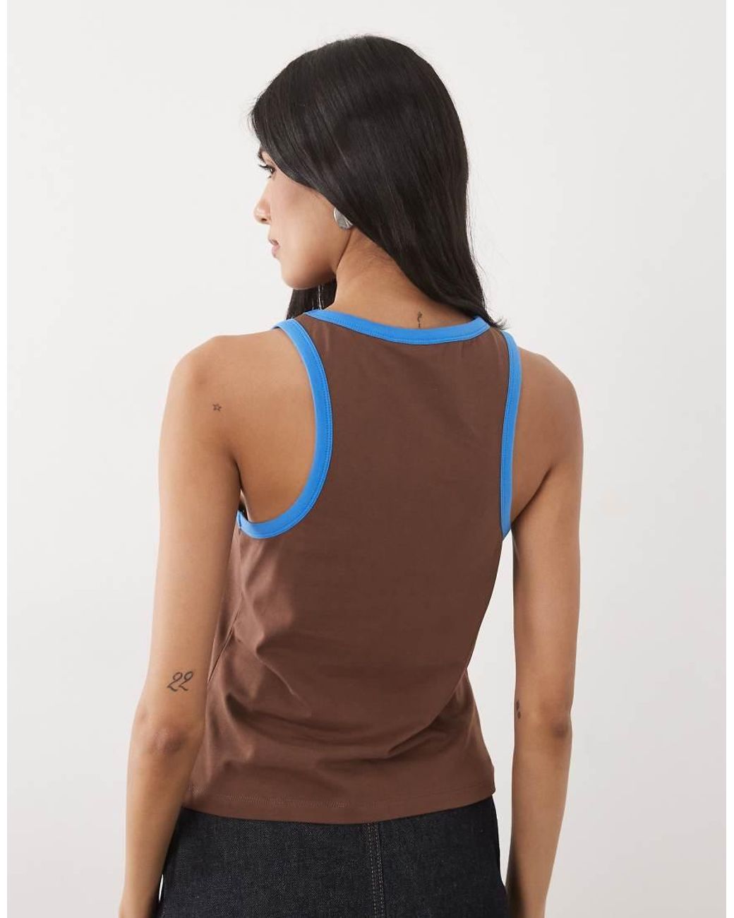 ASOS Brown Contrast Rib Racer Vest Top