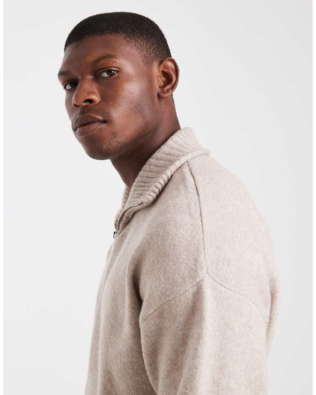 Jack & Jones Natural Fluffy Quarter Zip Jumper for men