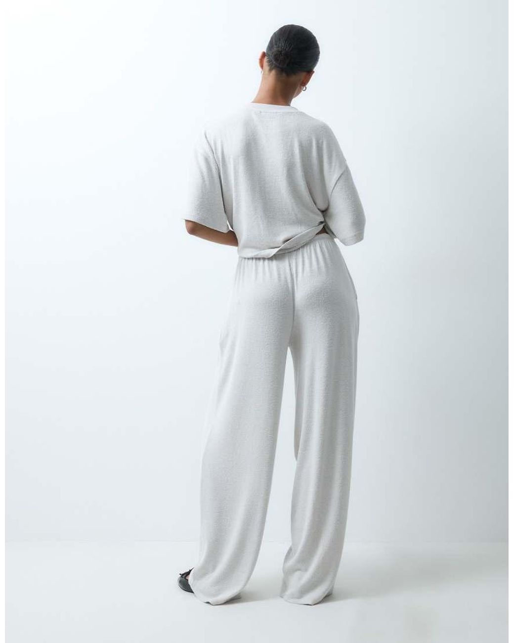 ASOS White Textured Knit Wide Leg Pants