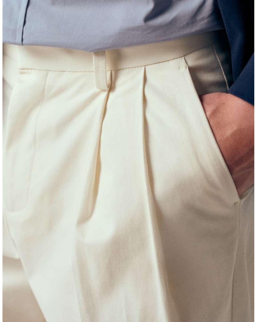 ASOS Blue Tailored Cotton Rich Relaxed Tapered Chino Trousers for men