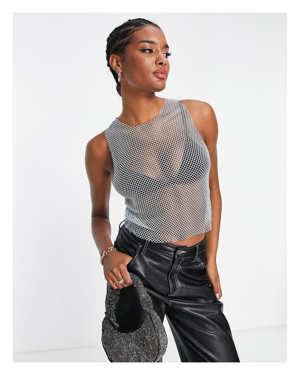 Mango Irredescent Mesh Tank Top in Gray | Lyst