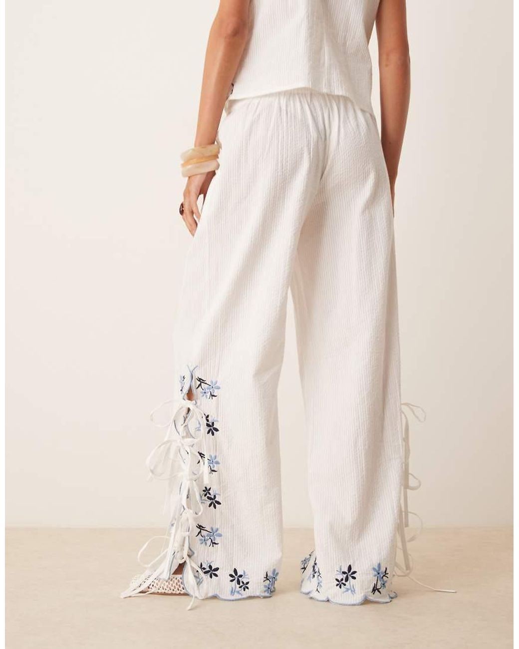 Neon Rose Natural Tie-side Embroidered Trousers Co-ord