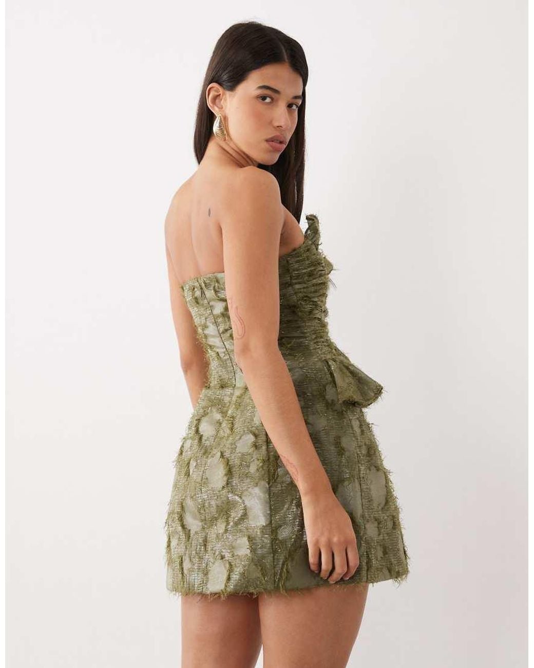 ASOS Green Ruffle Bodice Textured Fabric Mini Dress