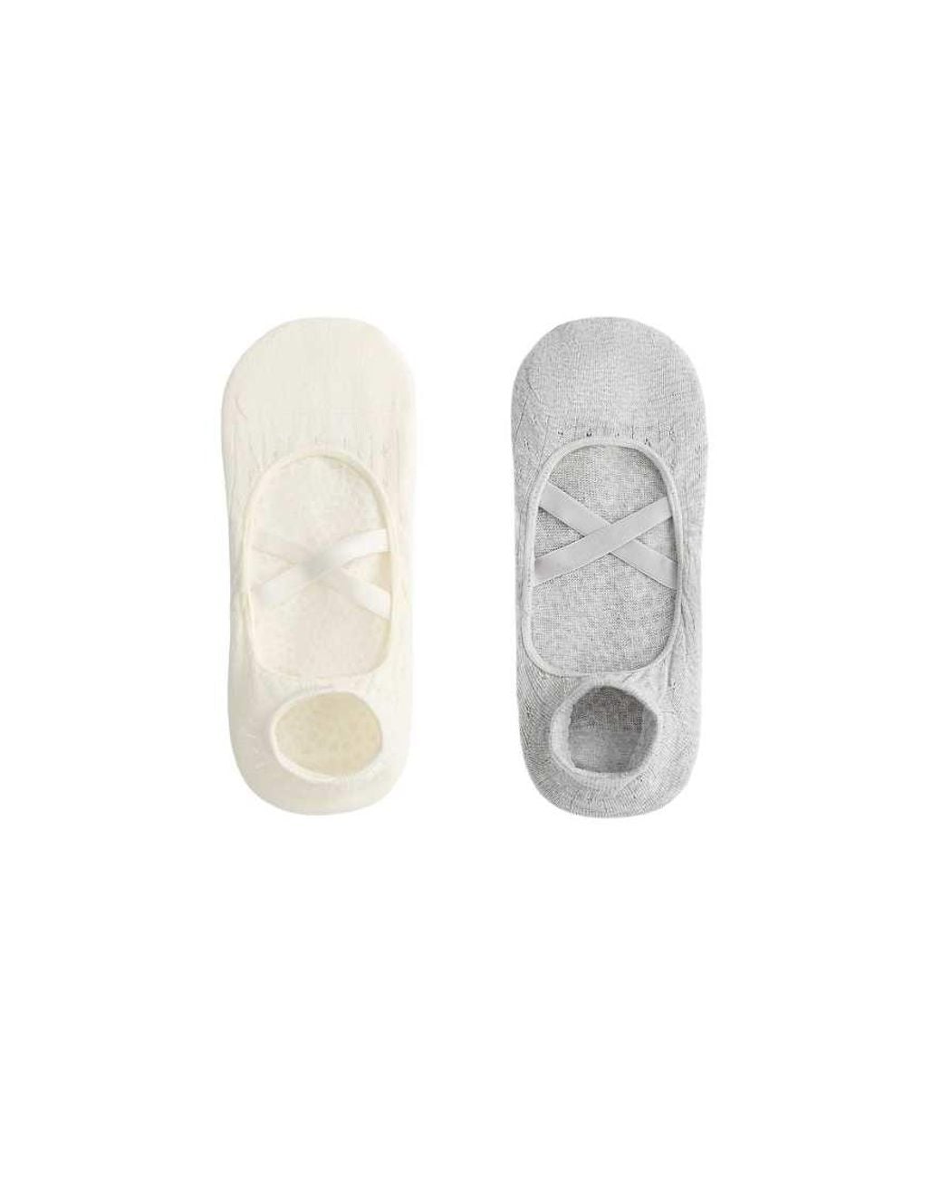 Oysho White 2 Pairs Of Cotton Blend Yoga And Pilates Sneaker Socks With Crossover Straps