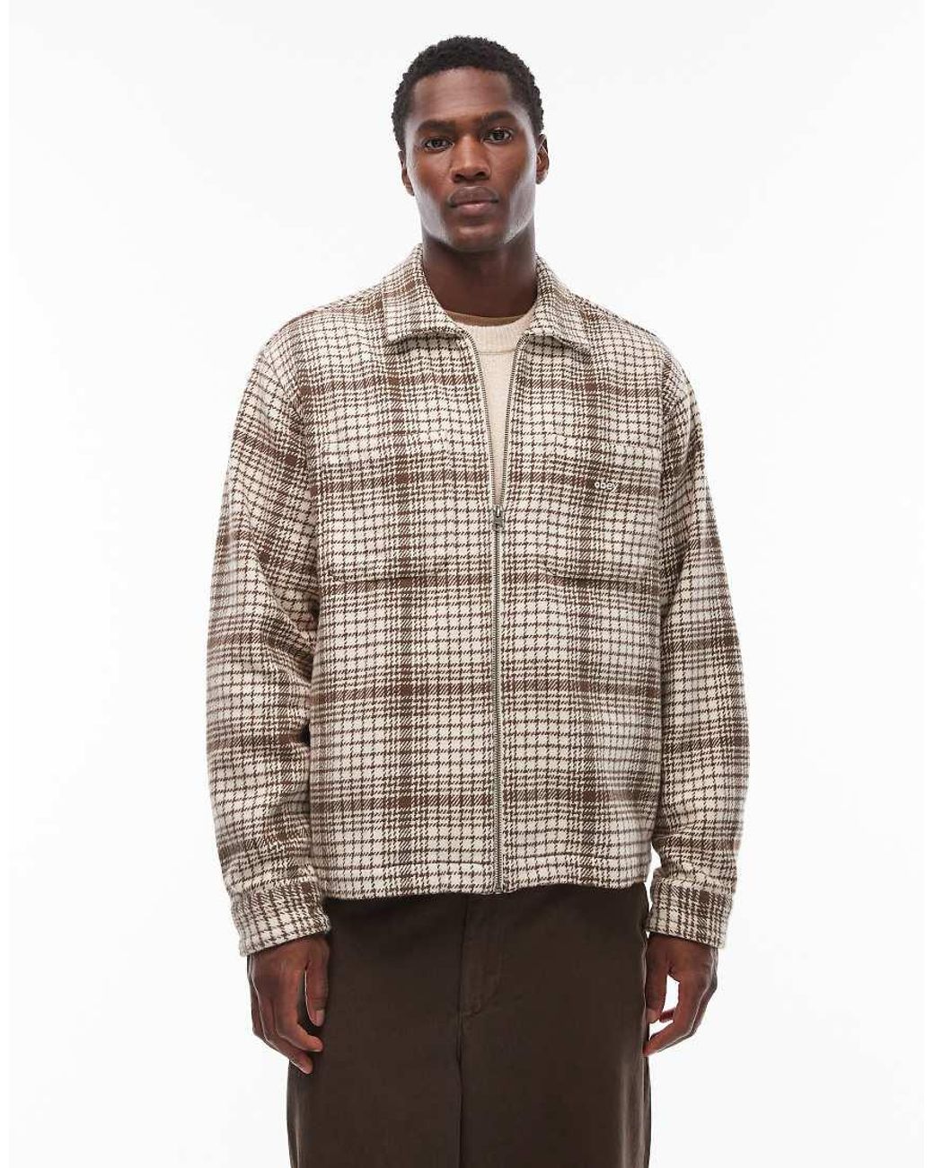 Obey Natural Parker Flannel Zip Up Shirt Jacket for men