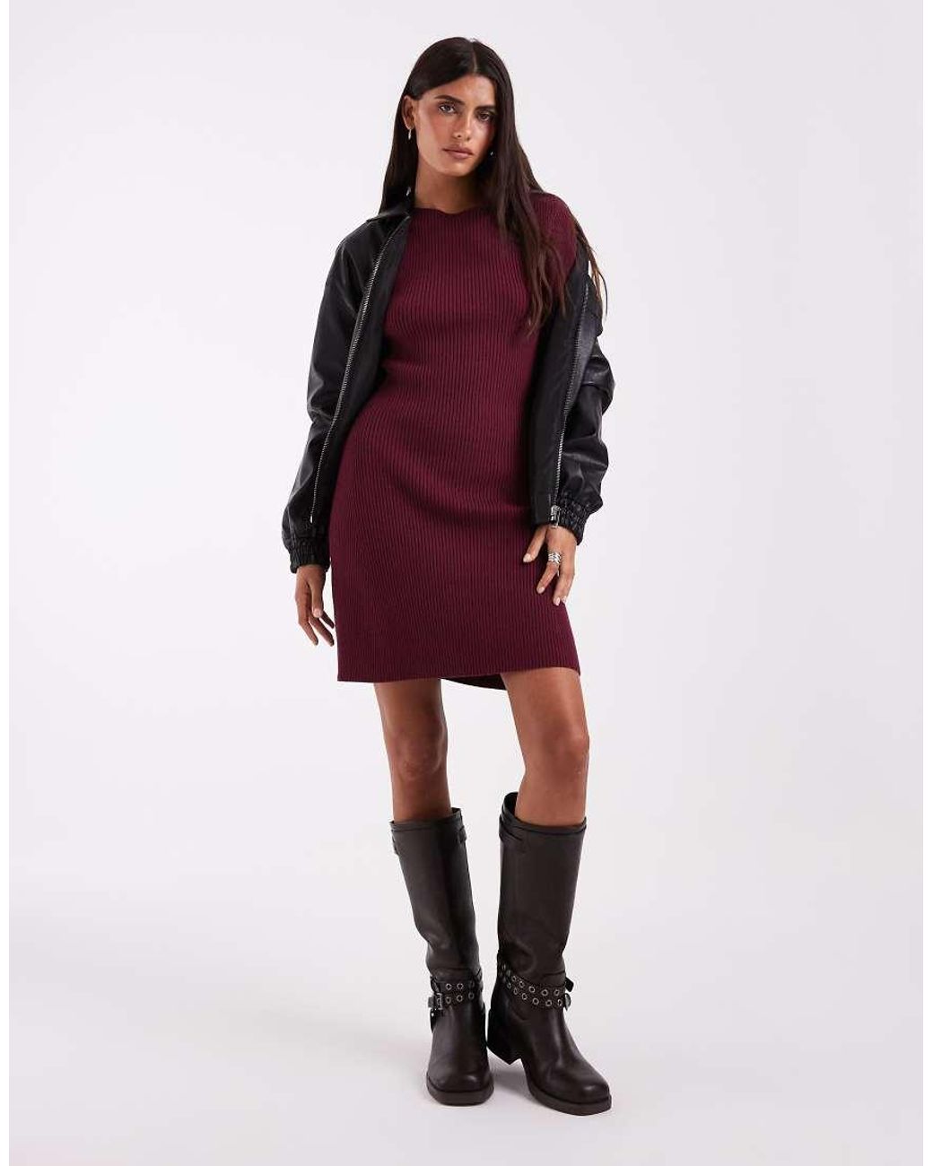 Vero Moda Red Long Sleeve Boat Neck Knitted Mini Dress