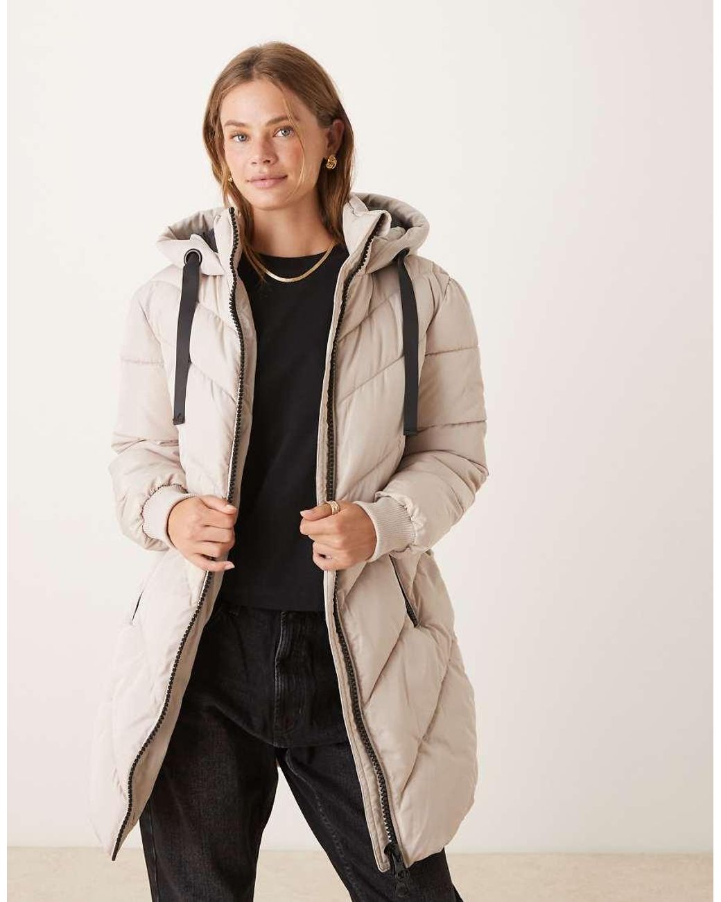 Jdy Natural Chevron Hooded Padded Coat Stone