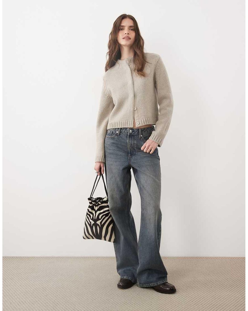 ARKET Natural Pure Wool Funnel Neck Cardigan